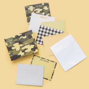 Camo/Gingham Boxed Note Cards - Camp Gift Thank You Notes Birthday Cards Gift Note Cards for Men Fathers Day Gift
