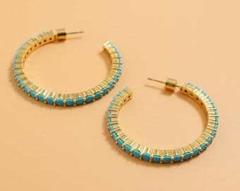 Turquoise Hoops: Large, Lightweight - Hypoallergenic, Nickel Free