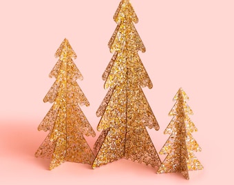 Acrylic Christmas Trees: Pearl Confetti Sparkle - Set of 3 Sizes