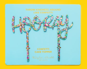 Hooray Colorful Confetti Cake Topper - Party Decorations Cake Decor Birthday Cake Topper Cupcake Topper Donut Topper