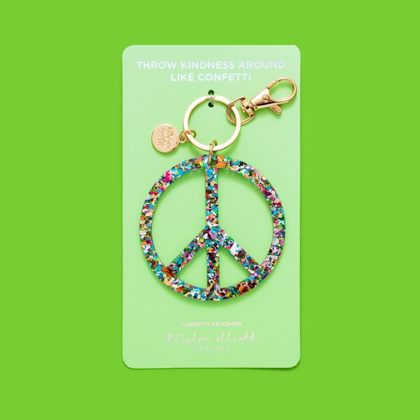 Confetti Acrylic Peace Sign Keychain - Keychain for Women Backpack Charm Peace Sign Gift Tween Gift Back to School Supplies Key Ring