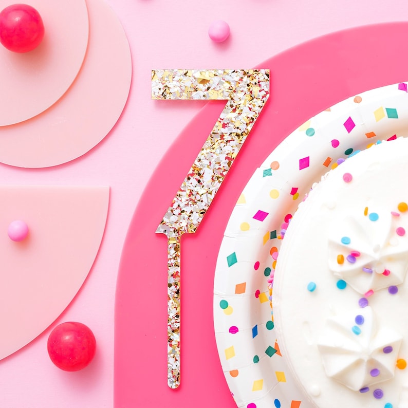 Pearl Confetti Cake Topper 7 Birthday Celebration 7th Birthday 17th Birthday Birthday Sign Neutral Party image 1