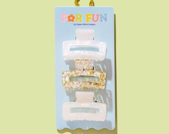 Pearl Confetti Claw Clips: Trio of Sparkly Hair Accessories