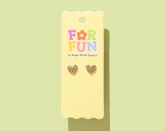 Tween Heart Stud Earrings, Gold Plated Crystal (Lightweight, Hypoallergenic)