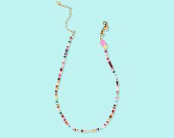 Lizzie Beaded Necklace, Quartz Stone Beads (16" Adjustable, Magnetic Clasp)