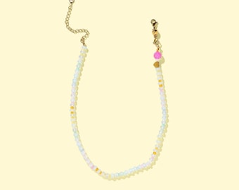 Maggie Necklace: White Opal and Seed Beads (Adjustable Length)