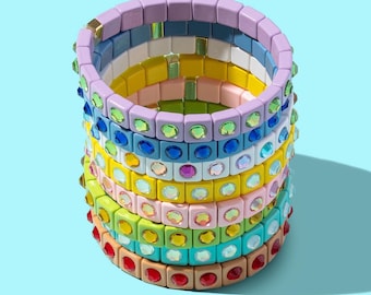 Maeve Bracelet - Enamel Bracelets Stretchy with Stones Colorful