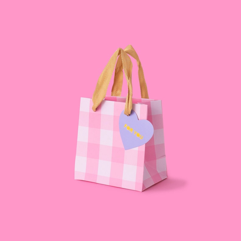 Light Pink Gingham Gift Bags 3 Sizes Gift Wrap for Christmas Tween Gift Party Favor Bag image 2