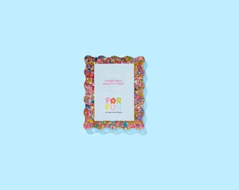 Confetti Magnetic Photo Frame - Playful Pink Gold Acrylic Design