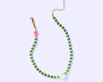 Annalise Necklace: Layered Beads with Pearl - Magnetic Clasp