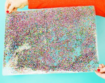 Colorful Confetti Placemat - Celebration Desk Pad Glittery Birthday Gift Party Decor Tween Gift Kids Placemat Sensory