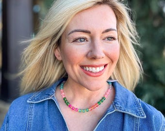 Colorful Beaded Necklace - Magnetic Closure with Extender Chain