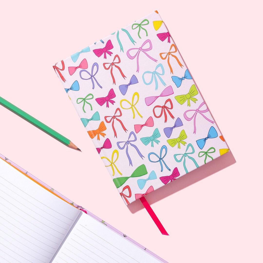 Colorful Bow Notebook: Hard Cover, Pink Ribbon Marker - Etsy