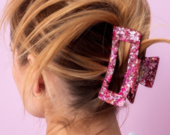 Pink Confetti Claw Clip - Acrylic Hair Clip Barbie Pink Stocking Stuffer