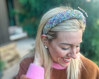 Peyton Blue Tweed Headband, Padded Party Hairband (Girls, Dressy)