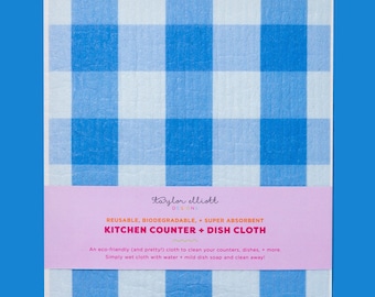 Blue Gingham Biodegradable Dish Cloth - Eco Friendly Housewarming Present Mother's Day Present