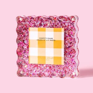 Pink Confetti Acrylic Frame, Magnetic Corners (Small 5x5")