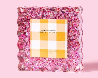 Pink Confetti Acrylic Frame, Magnetic Corners (Small 5x5")