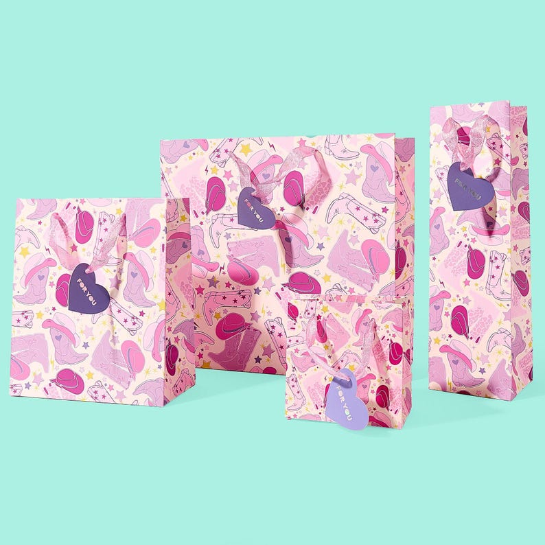 Let's Go Girls Gift Bags: Cowgirl Boots Pattern - Party Favor Wraps Bild 4