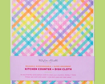 Colorful Gingham Biodegradable Dish Cloth - Eco Friendly Kitchen Supplies Mother's Day