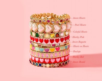 Love Bracelet Set: Heart Beads in Red and Pink (Stretch, Gold Plated)