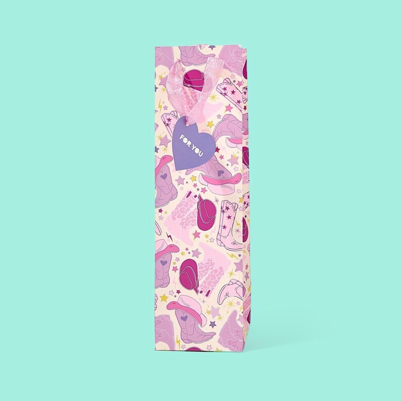 Let's Go Girls Gift Bags: Cowgirl Boots Pattern - Party Favor Wraps Wine
