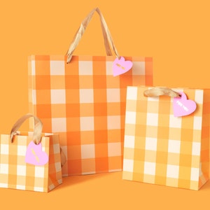 Orange Gingham Gift Bags 3 Sizes Party Favor Bag Christmas Gift Wrap Gift for Mom image 1