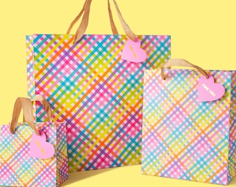 Colorful Gingham Gift Bags (3 Sizes) - Gift Wrap Christmas Mother's Day Gift Baby Shower Favors