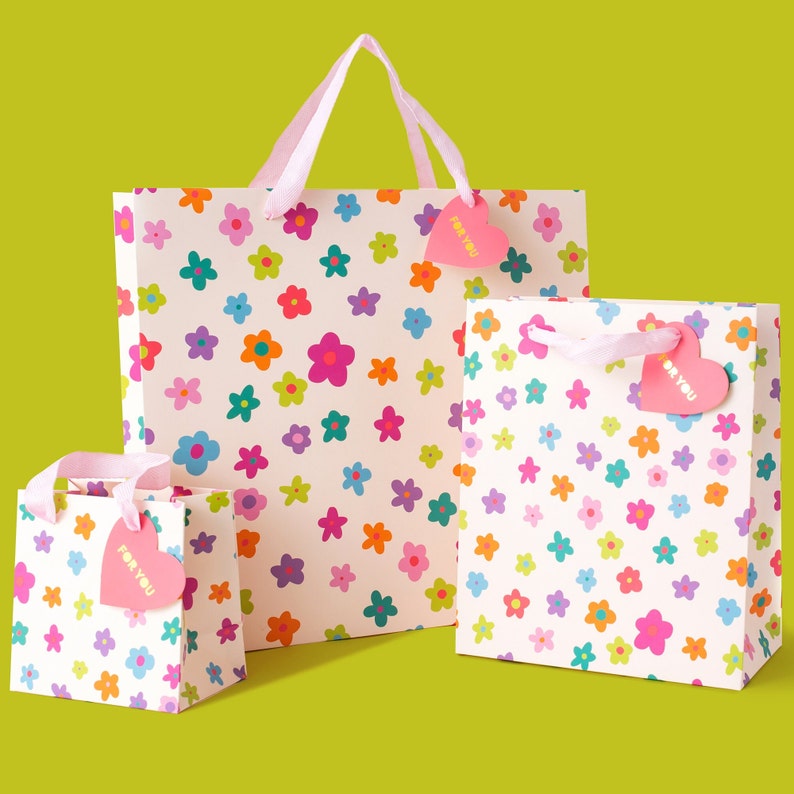 Happy Flowers Gift Bags 3 Sizes Flower Girl Gift Baby Shower Gift image 1