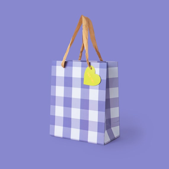 Blue Gingham Gift Bags, Small & Medium (Gold Ribbon Handles)