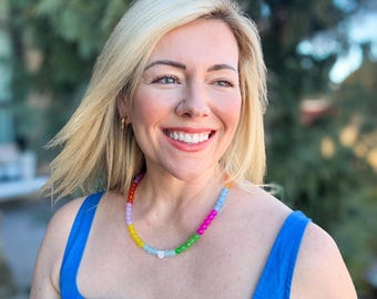 Opal Beaded Necklace - Magnetic Clasp with Extender Chain
