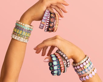 Enamel Bracelets: Colorful Fall Stones - Stretchy Fit