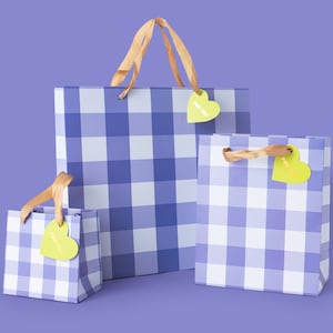 Blue Gingham Gift Bags (3 Sizes) - Gift Wrap Christmas Gift Bag Pattern Present for Mom