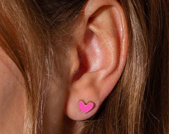 Pink Heart Stud Earrings: Gold Beaded Detail, Lightweight