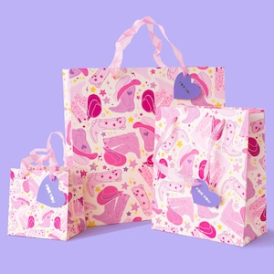 Let&#39;s Go Girls Gift Bags (3 Sizes) - Cowgirl Boots Christmas Gift Wrapping Bachelorette Party Favor