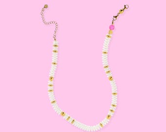 Allison Pearl Necklace: Beaded with Gold Accents, Magnetic Clasp