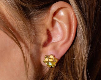 Confetti Stud Earrings, Yellow Acrylic Sparkle (Hypoallergenic, 0.5")
