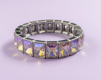 Estelle Silver Bracelet - Iridescent Painted Beads, Stretch Fit
