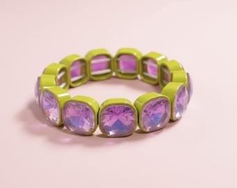 Chartreuse and Light Purple Bracelet: Sparkle Accent Stretch Band