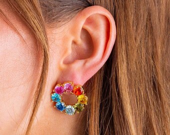 Colorful Paige Circle Earrings - Gold Plated Statement Studs