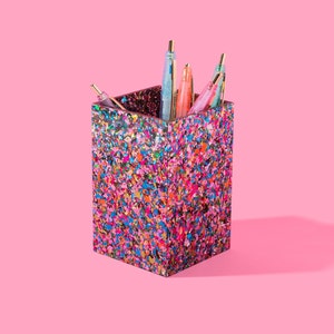 Confetti Acrylic Pen + Pencil Cup Holder - Pen Cup for Desk Pencil Cup Holder Cute Desk Accessories Stationery Fun Desk Decor