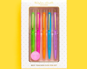 Best Teacher Ever Pen Set - Colored Ink Pens Teacher Gifts Christmas Ideas Teacher Appreciation Gifts Stocking Stuffer Cute Desk Decor