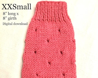 PDF KNITTING PATTERN  XXSmall (8” long x 8” girth) basic sleeveless dog puppy sweater jumper holes pattern