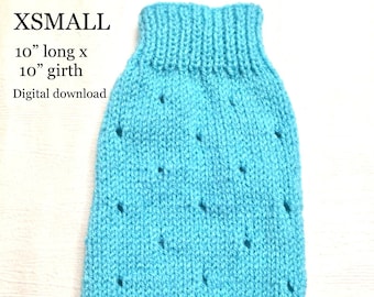 PDF KNITTING PATTERN  XSmall (10” long x 10” girth) basic sleeveless dog puppy sweater jumper holes pattern