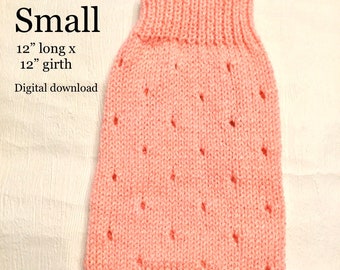 PDF KNITTING PATTERN  Small (12” long x 12” girth) basic sleeveless dog puppy sweater jumper holes pattern