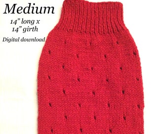 PDF KNITTING PATTERN  Medium (14” long x 14” girth) basic sleeveless dog puppy sweater jumper holes pattern