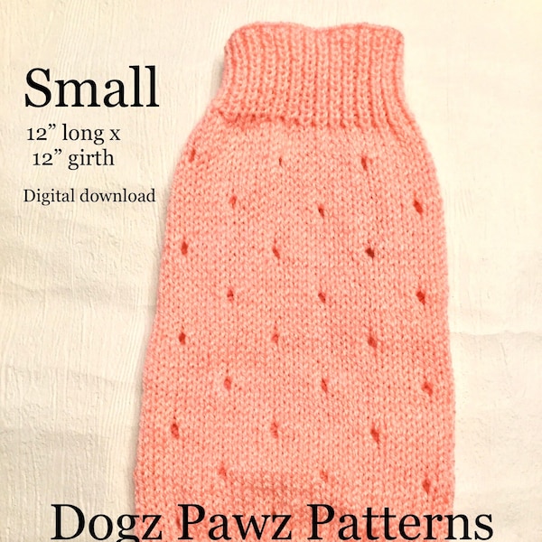 PDF KNITTING PATTERN  Small (12” long x 12” girth) basic sleeveless dog puppy sweater jumper holes pattern