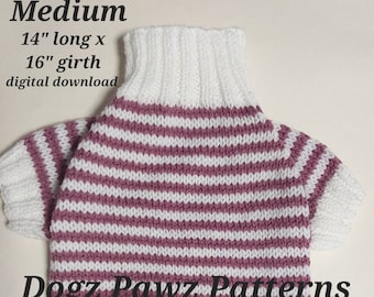 PDF KNITTING PATTERN  Medium (14” long x 16” girth) raglan sleeved dog puppy sweater jumper thin stripe pattern