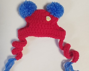 dog puppy pompom hat with ear holes XXSmall-XSmall hand crochet
