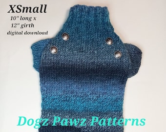PDF KNITTING PATTERN  XSmall (10” long x 12” girth) raglan sleeved dog puppy sweater jumper romper pattern